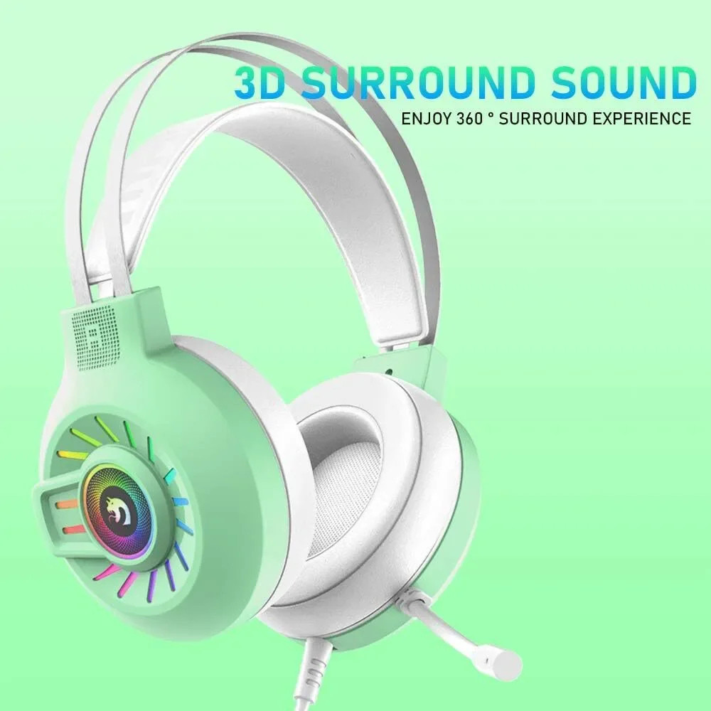 PS4 Headset Xbox One Gaming 3.5mm Stereo Wired Over-Head Rainbow Backlit Green